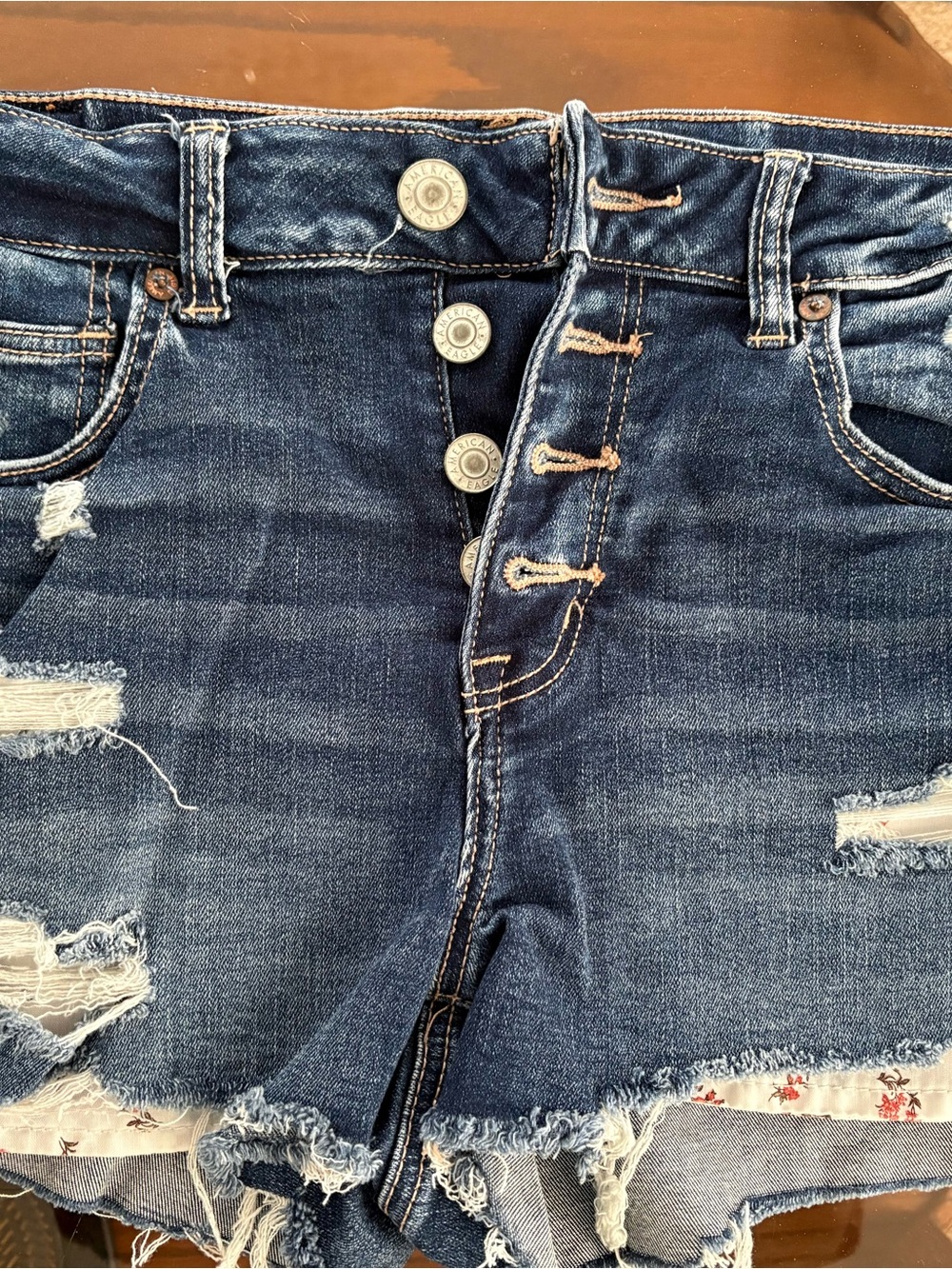 American Eagle Outfitters Dark Indigo Distressed Boyfriend Denim Shorts Size 10